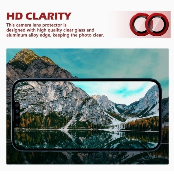 Camera lens tempered glass protector for iPhone 13, Iphone 13 Mini 2 Pack Red - Picture 4 of 6